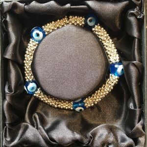 Glass Beaded Evil Eye Stretch Bracelet